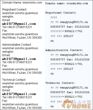 图：域名对比信息 