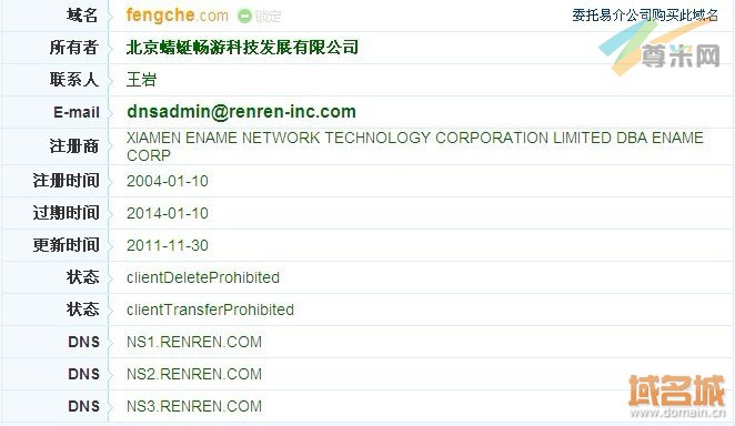 双拼域名fengche.com目前whois信息