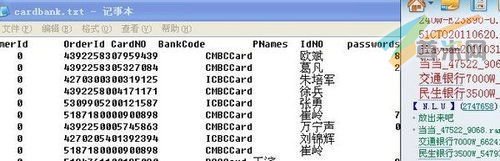 网友提供的银行用户数据（挨踢客配图）。