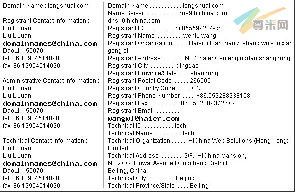 图：域名信息