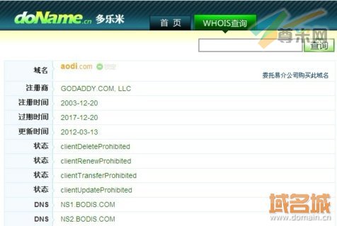 域名aodi.com的whois信息