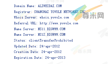 域名aliweidai.com的whois信息