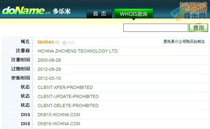 争议域名taobao.cc的whois信息