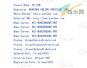 域名wo.com的whois信息