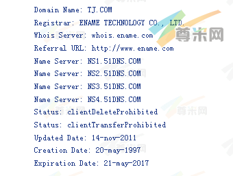 域名tj.com的whois信息