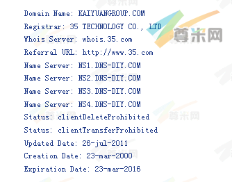 域名kaiyuangroup.com的whois信息