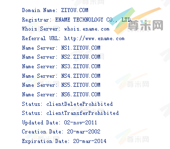 域名ziyou.com的whois信息