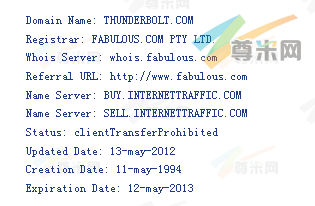 域名Thunderbolt.com的whois信息