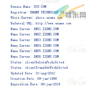 域名sou.com的whois信息