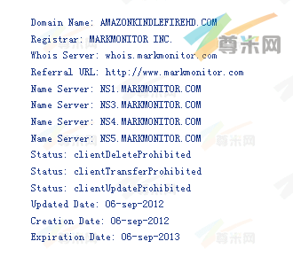 域名amazonkindlefirehd.com的whois信息