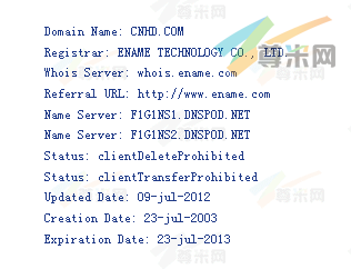 域名CNHD.com的whois信息