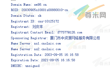 域名xm98.cn的whois信息
