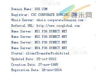 域名sox.com的whois信息