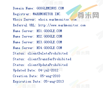 域名GoogleMinus.com的whois信息