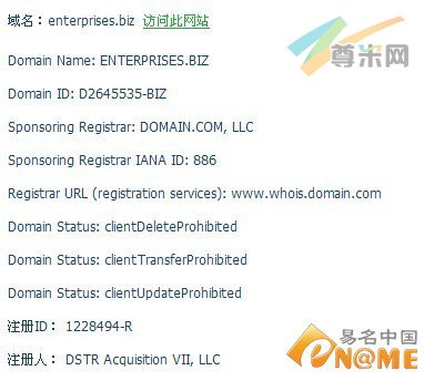 图：Enterprises.biz的whois